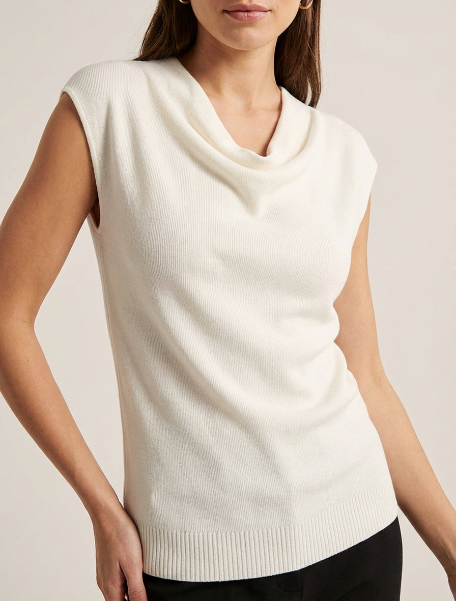 Ärmelloses Top mit Wasserfallausschnitt - Ecru