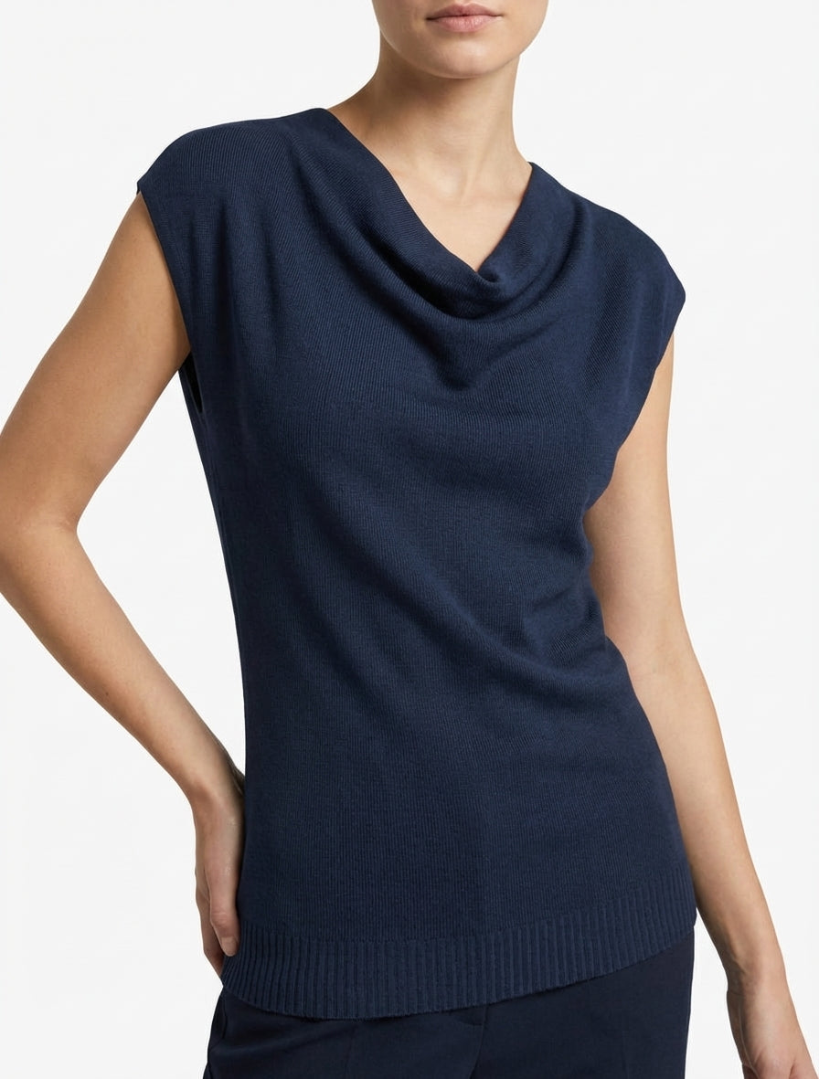 Ärmelloses Top mit Wasserfallausschnitt - Marine