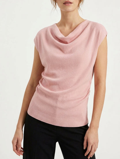 Ärmelloses Top mit Wasserfallausschnitt - Rose