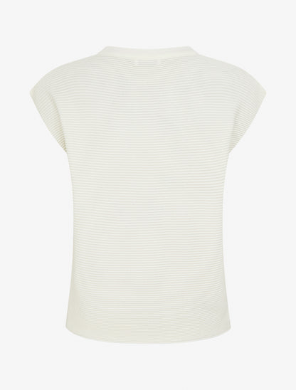 Top uni texturé à col rond - Écru - 2