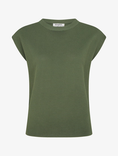 Top uni texturé à col rond - Kaki - 1