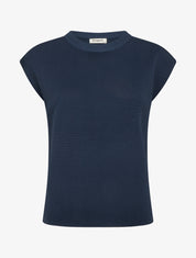 Top uni texturé à col rond - Marine - 1
