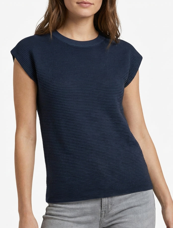 Texturiertes Top mit Rundhalsausschnitt - Marine