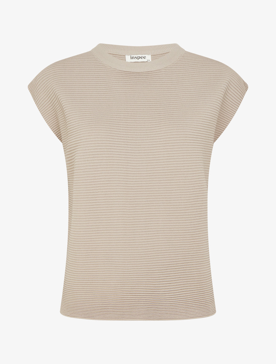 Top uni texturé à col rond - Taupe - 1