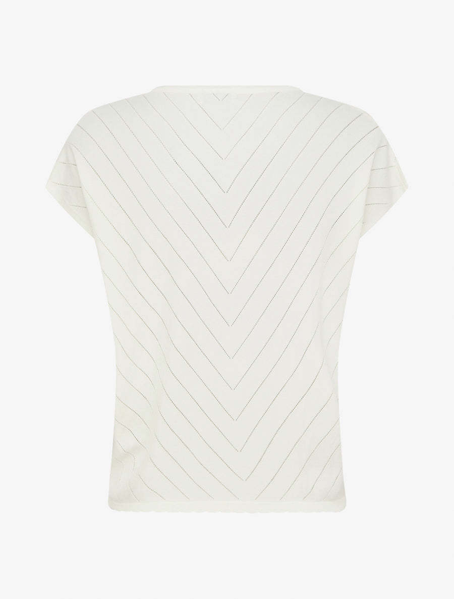 Top uni ajouré à col rond - Blanc - 2