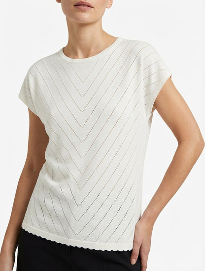 Gehäkeltes Top mit Rundhalsausschnitt - Weiß