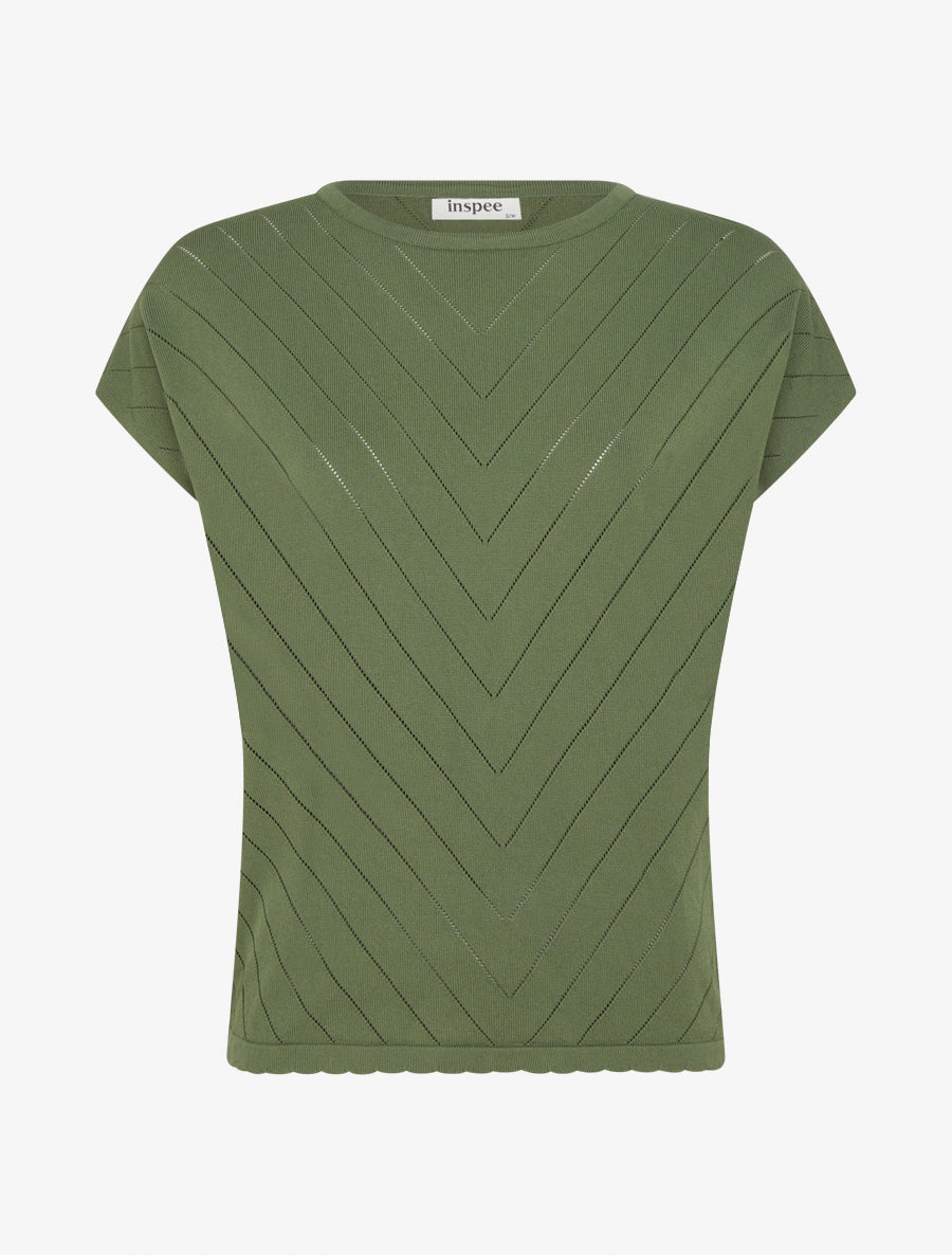 Top uni ajouré à col rond - Kaki - 1