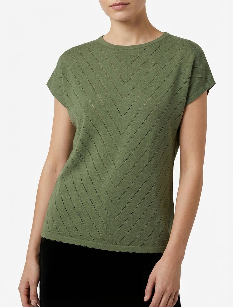 Gehäkeltes Top mit Rundhalsausschnitt - Kaki