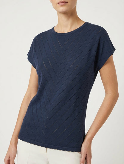 Gehäkeltes Top mit Rundhalsausschnitt - Marine