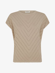 Top uni ajouré à col rond - Taupe - 1