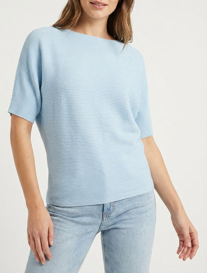 Texturiertes Oberteil mit kurzen Ärmeln - Himmelblau