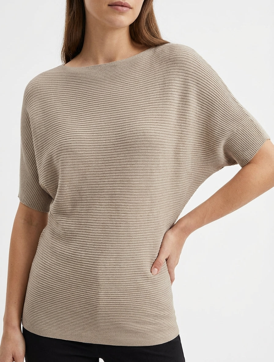 Texturiertes Oberteil mit kurzen Ärmeln - Maulwurf