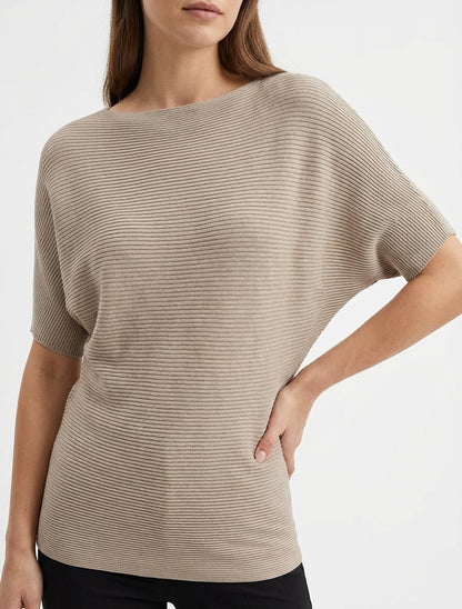 Texturiertes Oberteil mit kurzen Ärmeln - Maulwurf