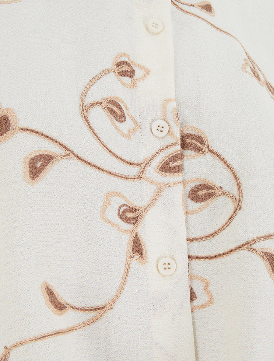 Chemise à nouer à broderies florales - Écru - 3
