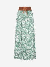 Jupe longue imprimé feuillages à taille élastiquée - Vert d&