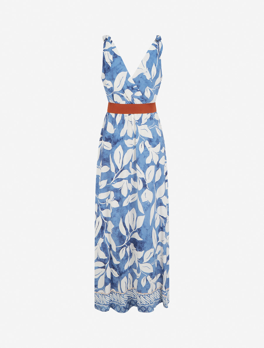 Robe imprimé fleurs tropicales à bretelles à nouer - Bleu clair - 2