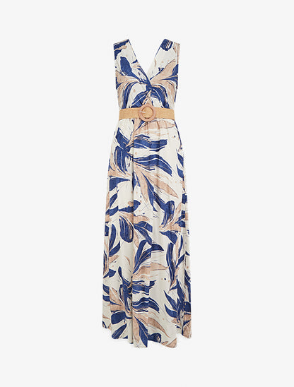 Robe longue évasée sans manches imprimé fantaisie - Bleu - 1