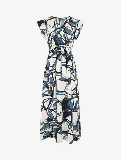 Robe longue évasée imprimé fantaisie - Bleu/blanc - 1