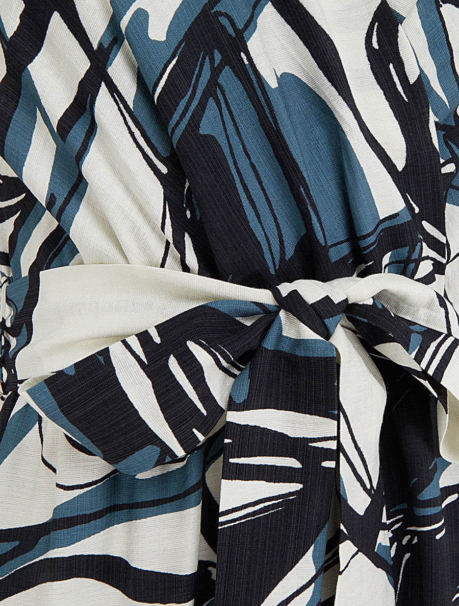 Robe longue évasée imprimé fantaisie - Bleu/blanc - 3