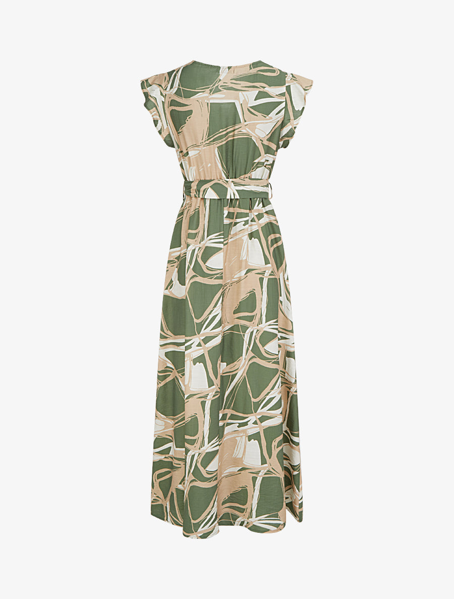 Robe longue évasée imprimé fantaisie - Kaki - 2