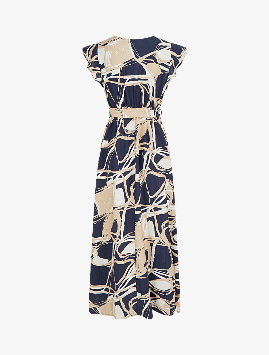 Robe longue évasée imprimé fantaisie - Marine - 2