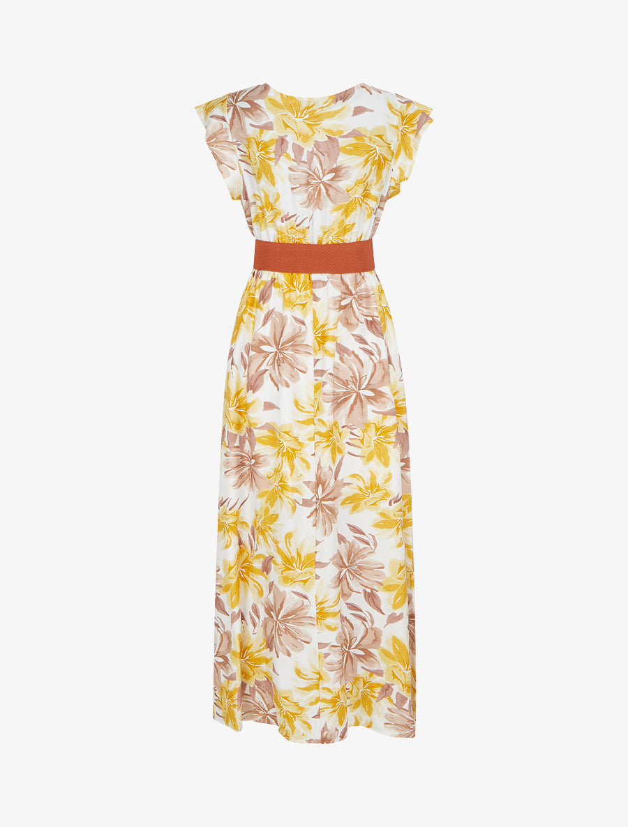 Robe longue imprimé fleuri à manches courtes - Jaune - 2