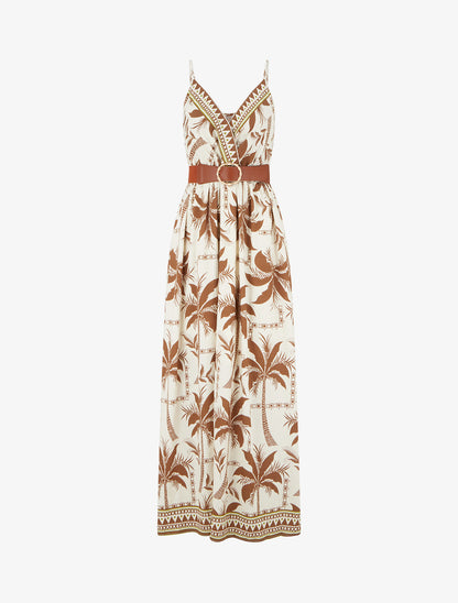 Robe longue à imprimé palmiers - Marron - 1