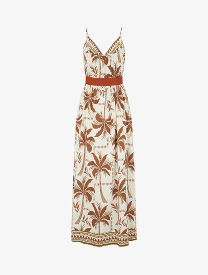 Robe longue à imprimé palmiers - Marron - 2