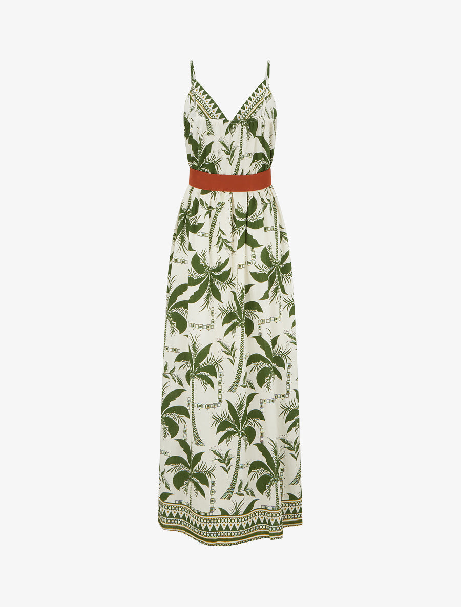 Robe longue à imprimé palmiers - Kaki - 2