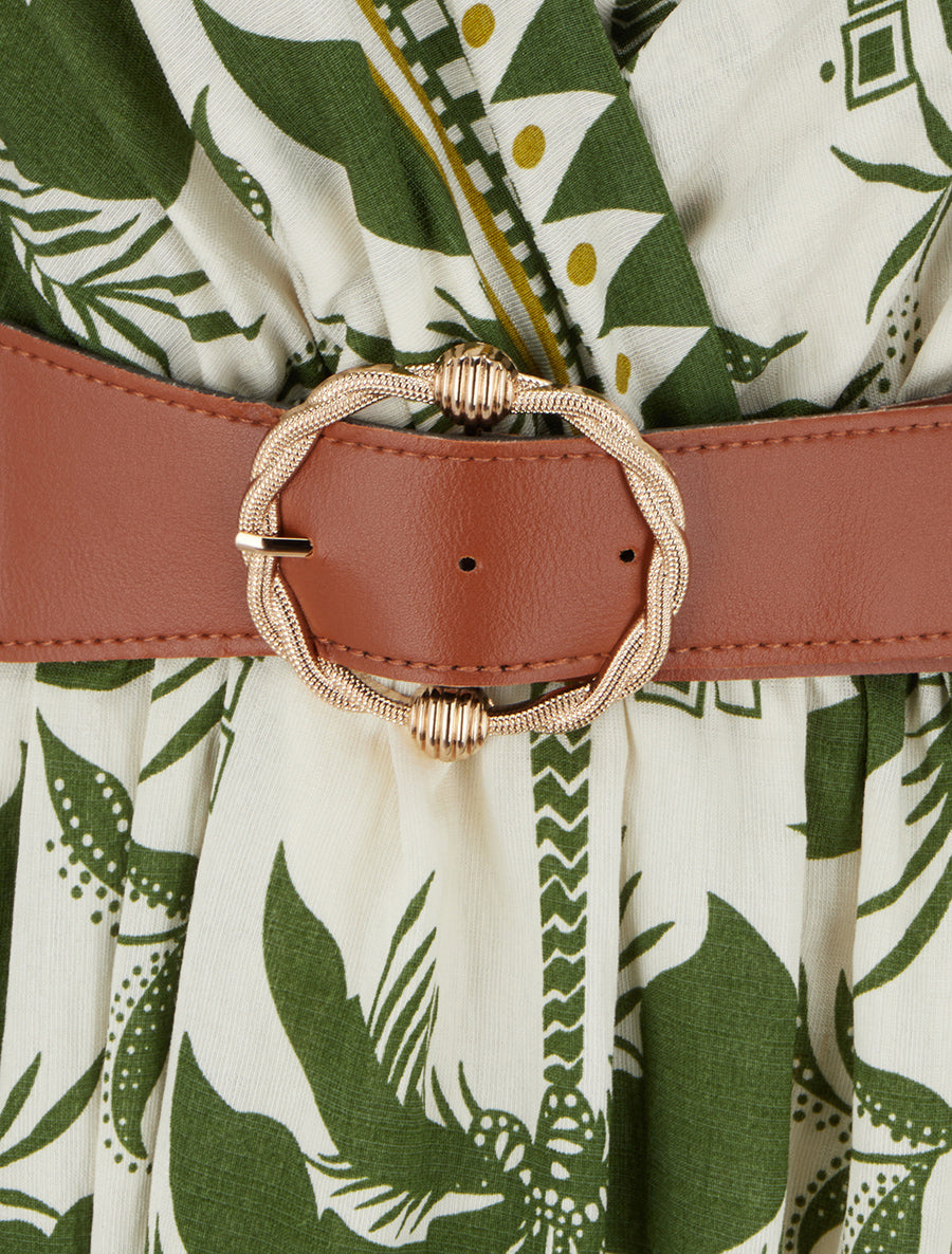 Robe longue à imprimé palmiers - Kaki - 3