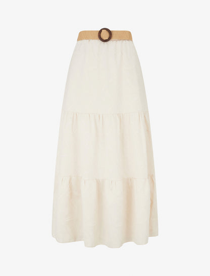 Jupe longue évasée en tissu texturé - Beige - 1