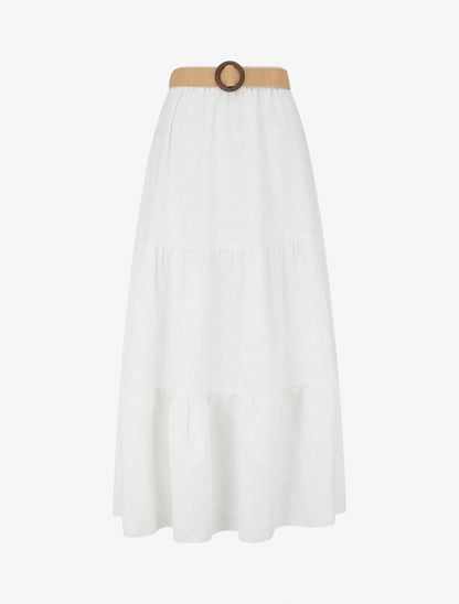 Jupe longue évasée en tissu texturé - Blanc - 1