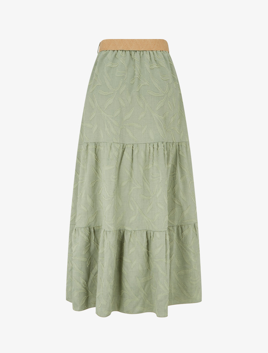 Jupe longue évasée en tissu texturé - Kaki - 2