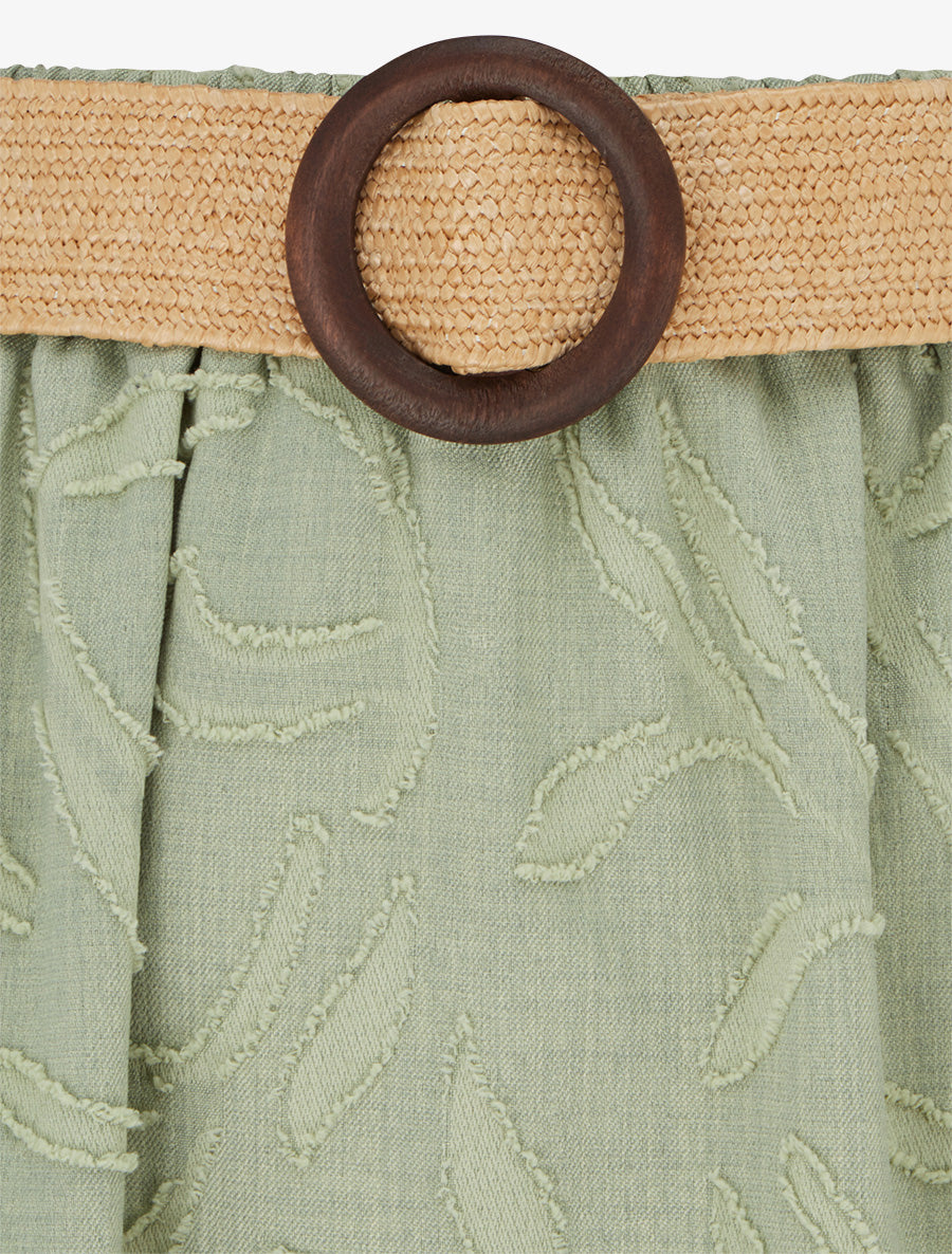 Jupe longue évasée en tissu texturé - Kaki - 3