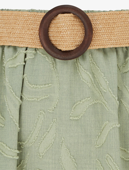 Jupe longue évasée en tissu texturé - Kaki - 3