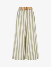 Pantalon élastiqué à imprimé rayures - Kaki - 1