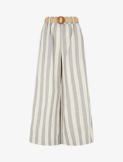Pantalon élastiqué à imprimé rayures - Gris - 1