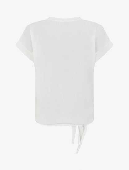 T-shirt à nouer à poche fantaisie - Blanc - 2