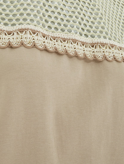 T-shirt fantaisie à épaules ajourées - Beige - 3