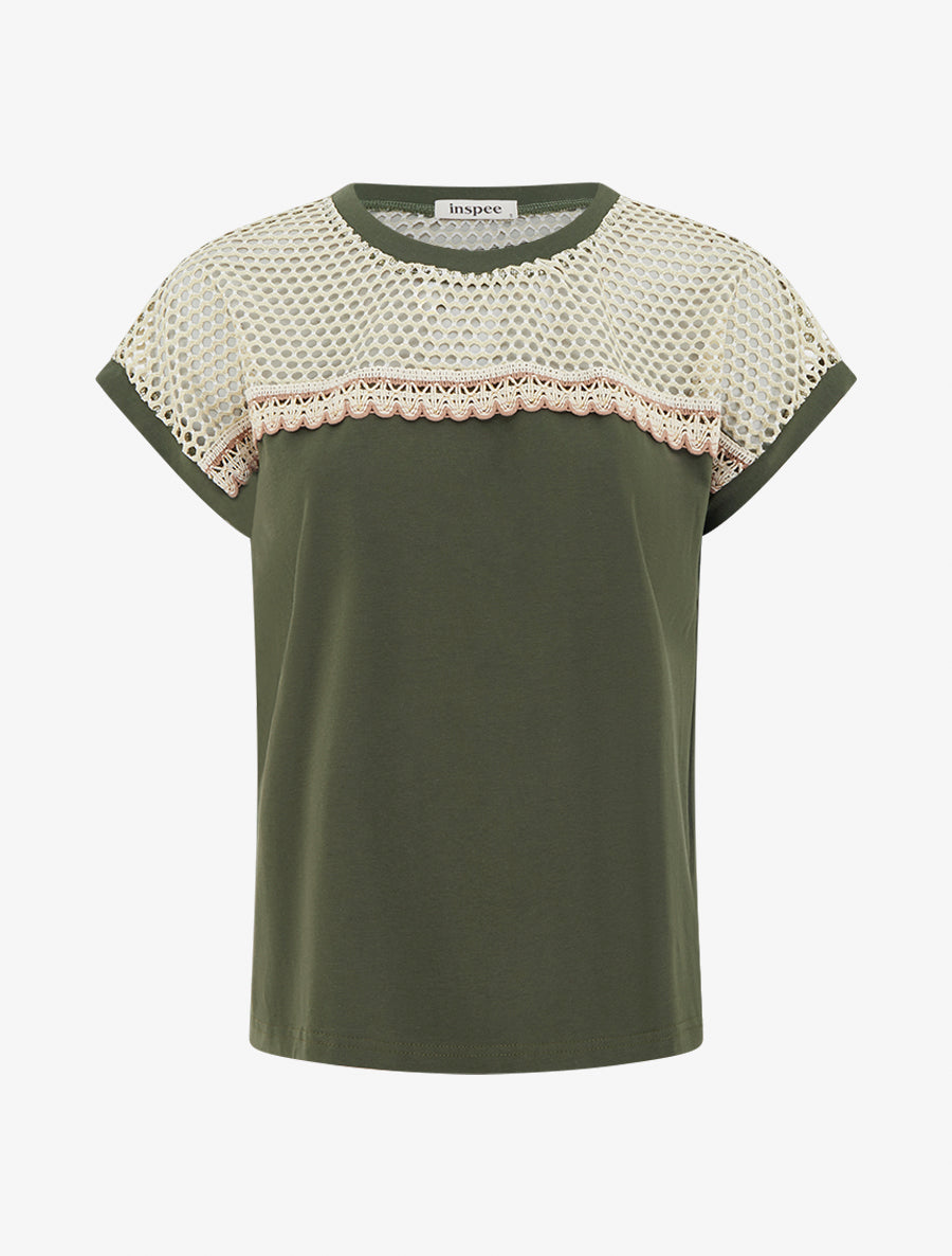 T-shirt fantaisie à épaules ajourées - Kaki - 1