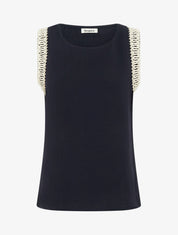 Top sans manches droit à broderies - Marine - 1