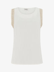 Top sans manches droit à broderies - Blanc - 1