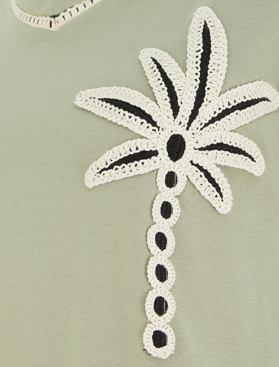 T-shirt manches courtes à palmier brodé - Vert olive - 3