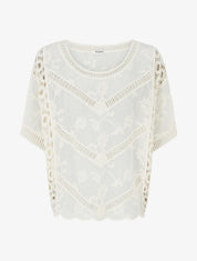 Top ample brodé à manches courtes - Écru - 1