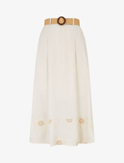 Jupe longue évasée à bords brodés - Écru - 1