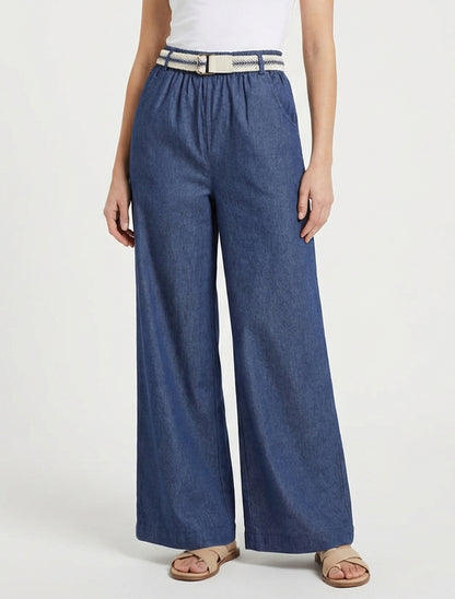 Weite Hose mit hoher, taillierter Taille - Rohblau