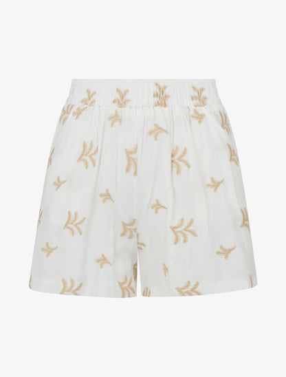Short droit élastiqué à broderies fantaisies - Blanc - 1