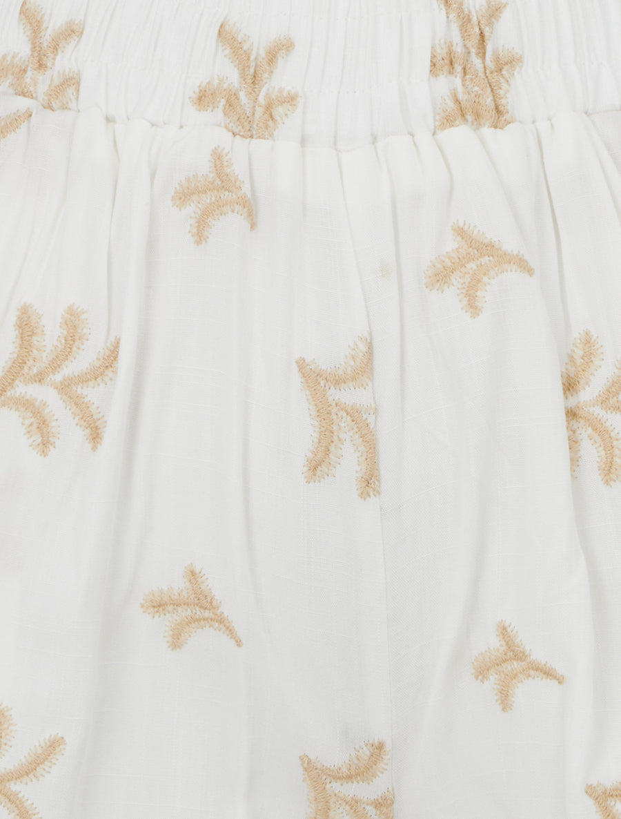 Short droit élastiqué à broderies fantaisies - Blanc - 3