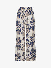 Pantalon ample taille haute imprimé arabesque - Marine - 1
