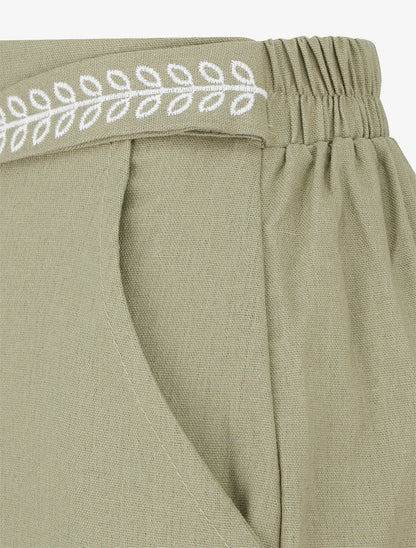 Pantalon ample uni à ceinture brodée - Kaki - 3